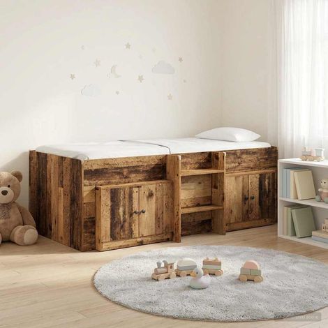 vidaXL Struttura Letto Loft con Mobile con porta 3 pz Legno antico (1/5)