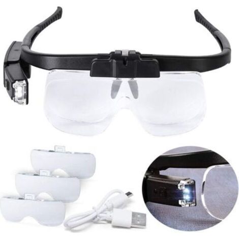 Lente d'ingrandimento a LED per lavori di precisione, lente d'ingrandimento ricaricabile tramite USB, a mani libere per ricamo a punto croce, cucito, lavori manuali, lettura, 3 lenti di ricambio (ingr (1/5)