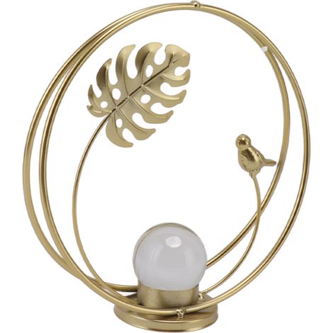 Porte-boule de cristal décoratif en fer forgé, motif oiseau et feuille, décoration de table pour chambre ou bureau, motif oiseau et monstera (1/5)