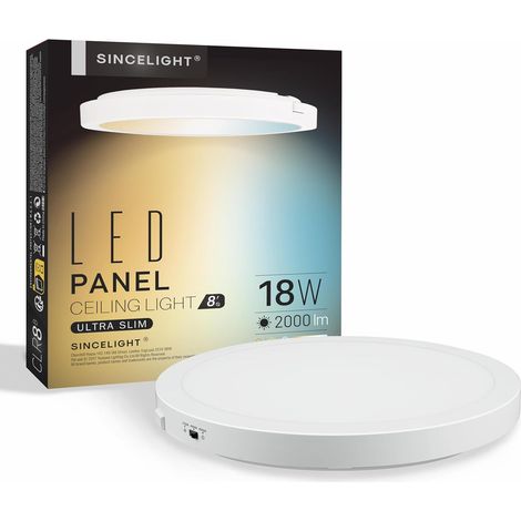 Plafonniers LED Ultra-Minces 18W, Φ230mm, Profil Compact, Montage Encastré ou en Surface, 2000lm, Réglable de Blanc Chaud à Blanc Froid, 2700K/4000K/6000K, Pack de 1 (1/5)