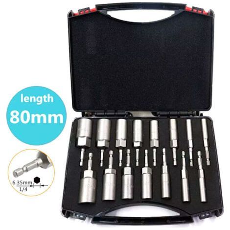 15 Pièces Douille Visseuse a Choc 5.5-19mm Douille Hexagonale Profondeur D'usin 34mm pour Visseus Électrique Tournevis Manchon Clé (1/4)