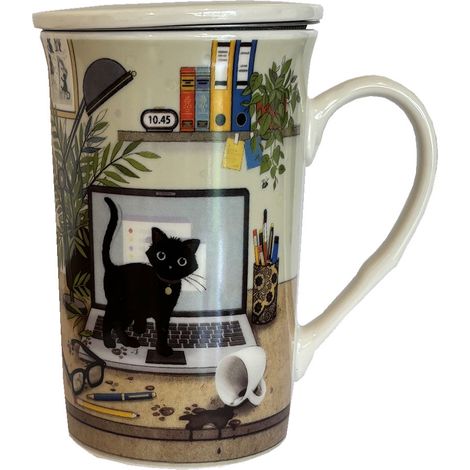 Tisanière chaton sur lordinateur avec infuseur (1/3)