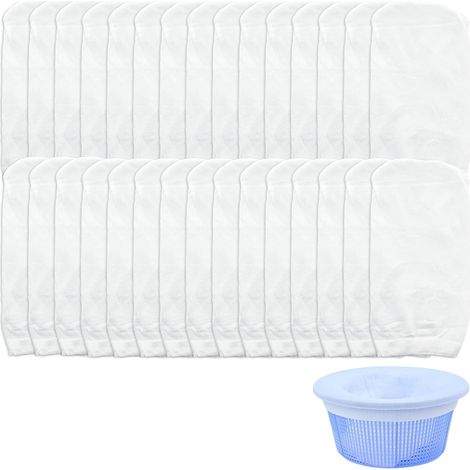 Lot de 30 Chaussettes de Skimmer, Filets de Skimmer résistants pour filtrer Feuilles, Mousse, Insectes, Cheveux, Cailloux et Autres débris (22 x 13 cm)