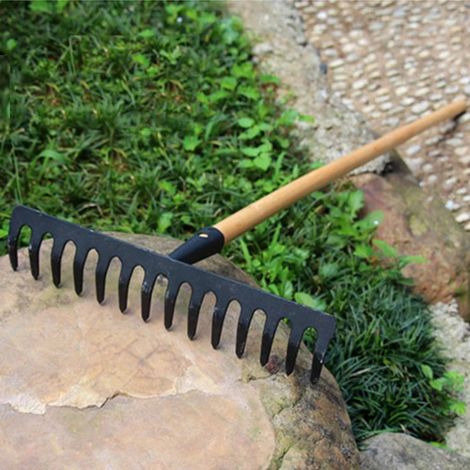 Râteau agricole en acier inoxydable à 14 dents pour foin, sol de pin à feuilles caduques, outils de jardinage et d'agriculture. (1/5)
