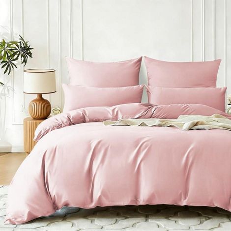 Bettwäsche-Set Mako Satin 155x220cm Rosa 3-teilig Baumwolle mit Reißverschluss