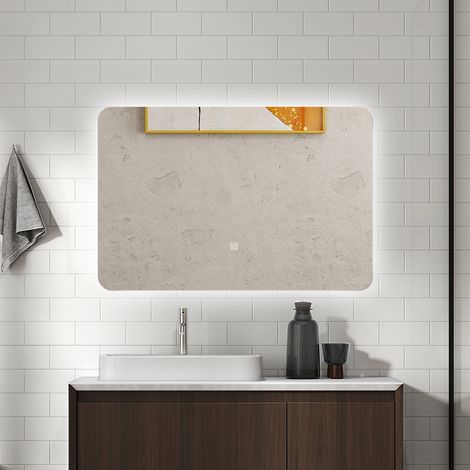 AICA Specchio da bagno rettangolare 70x50cm con LED, luminosità regolabile, Funzione Memoria,IP44,Bordi non sabbiati (1/5)