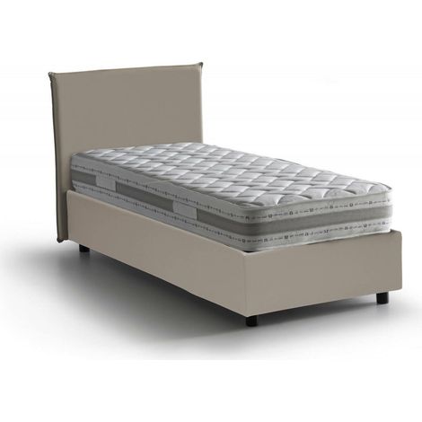 Talamo Italia - Letto singolo Bernarda, Letto contenitore con rivestimento in ecopelle, 100% Made in Italy, Apertura frontale, con materasso Cm 90x190 incluso, Tortora