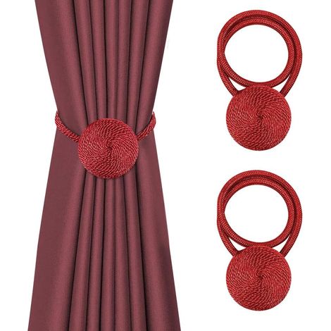 Lot de 2 embrasses magnétiques pour rideaux décoratifs, corde de 38.1 cm, supports modernes pour rideaux fins ou transparents (rouge)-Fei Yu (1/3)