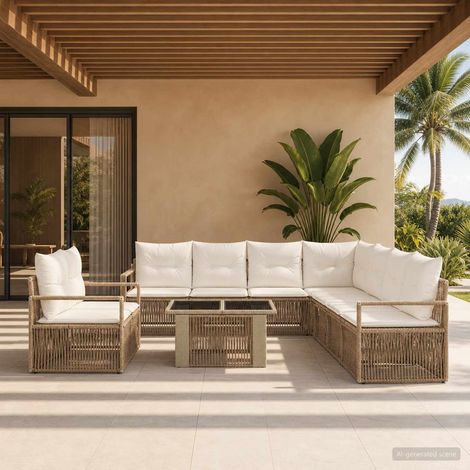 vidaXL Set Divano da Giardino 10 pz Beige e Bianco Crema polyrattan (1/5)