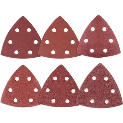 Delta-Triangles de Ponçage, 120 pièces, 6 trous, triangles abrasifs mixpack (20 x grain 40, 60, 80, 120, 180, 240) papier (1/4)