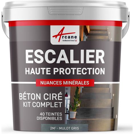 Béton ciré escalier, kit complet - 2 m² (en 2 couches) Mulot Gris - ARCANE INDUSTRIES