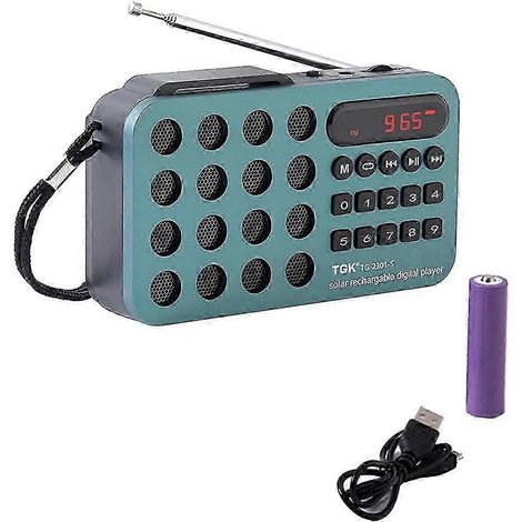 Radio FM, chargement solaire, électronique sans fil, prise en charge de la lecture sur carte USB et TF, récepteur radio Bluetooth, bleu. (1/5)