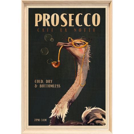 Tableau mural encadré autruche prosecco vintage 40x60 cm - Tableau Mural Décoratif - Image Encadrée Imprimée en HD - Impression 40x60 cm sur Fibres de Bois FSC - Finition Mate - Fabriqué en France (1/5)