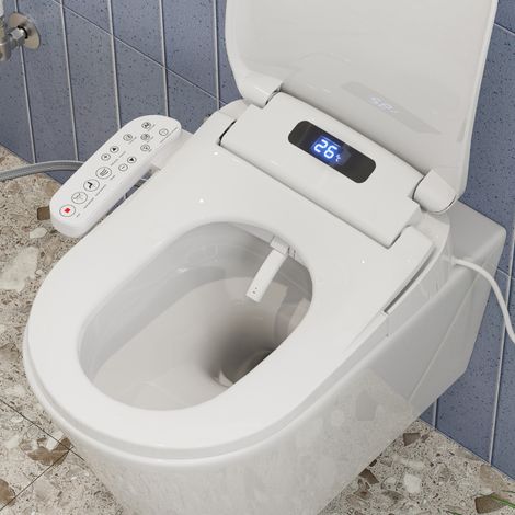 HOROW Asiento de inodoro inteligente inteligente con boquilla, función de ducha, secado de aire caliente, temperatura ajustable y presión de agua