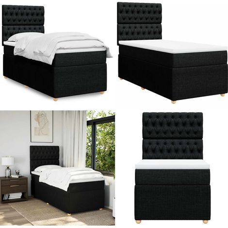 vidaXL Sommier à lattes de lit avec matelas Noir 90x190 cm Tissu (1/5)
