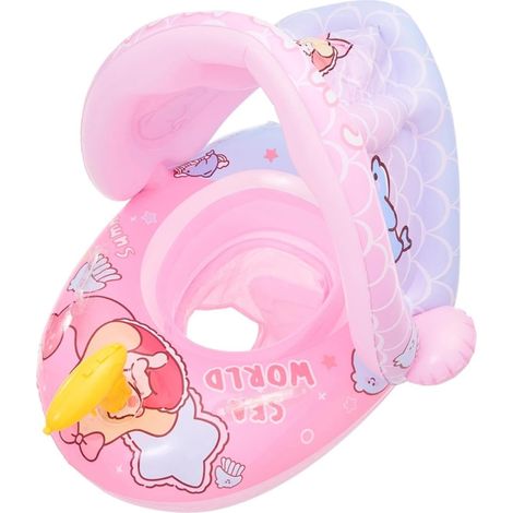 Bouée gonflable pour enfants, pare-soleil intégré, protection solaire renforcée, siège confortable au toucher agréable, 60 x 50 cm, idéale pour la baignade en extérieur, la plage et les jeux d'été. (1/5)