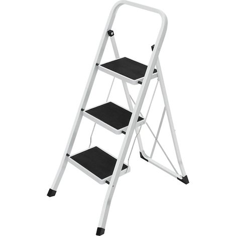 Échelle pliante 3 marches, acier antidérapant, noir et blanc, 150 kg, 47 x 75 x 105 cm (1/5)