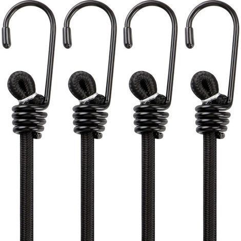 (Lot de 4) Crochets en corde élastique de haute qualité avec boucles en corde élastique noire super résistantes, adaptés à une utilisation en extérieur (1/5)