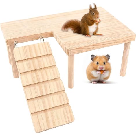 1 Plateforme Bois, Échelle Escalade, Bois Naturel, Accessoire Cage, Hamster Rat Souris