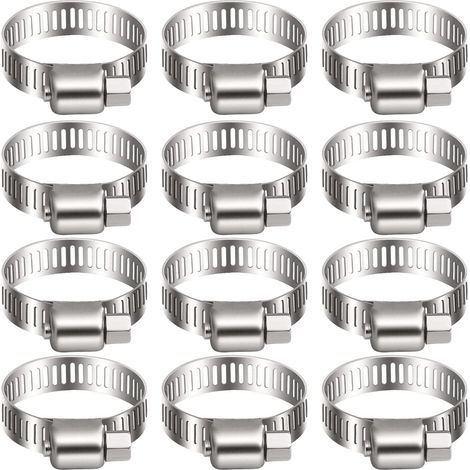 12 collier de serrage tuyau arrosage en acier inoxydable, collier serflex inox 16 25mm, metal serre flex serrage pour tuyau d'engrenage conduits de carburant plomberie automobile piscine