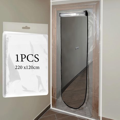 Porte-poussière avec charnière, en forme de U, anti-poussière, 220 x 110 cm, film anti-poussière, pour décoration de maison, rénovation et nouvelle construction (1 pièce, Transparente A) (1/5)
