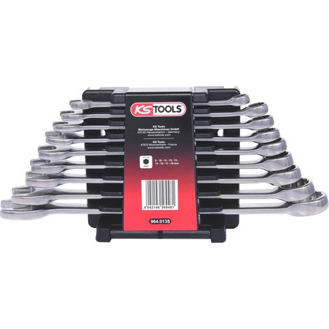 KS TOOLS ACERO INOXIDABLE Juego de llaves combinadas acodadas 9 pzs. - 964.0135 (1/2)