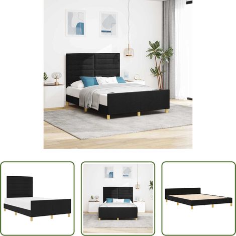 vidaXL Stoffbett - Bettgestell mit Kopfteil Schwarz 140 x 200 cm Stoff (1/5)