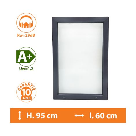 Direct Fenêtres – Fenêtre PVC châssis fixe gris anthracite – Double vitrage 4/16/4 – Isolation thermique A+ (Uw = 1,2) – Dimensions H.95 x l.60cm