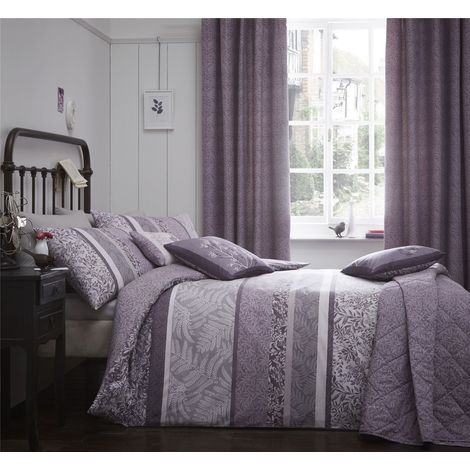Housse de Couette Feuille Botanique Violette et Fougère - 230 x 220 cm - 2 Taies d'oreiller - Literie Lavande - Housse de Couette Florale Lilas - Literie Vintage Violette (1/3)