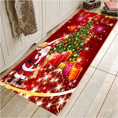 Tapis de Sol de Noël,Tapis de Noël Doux,Tapis Père Noël Rouge doré Flocon de Neige pour Salon,Paillassons de Tapis Lavable de Bain Salon Maison Cuisine Tapis Décoration de noël(4060cm),- Lefou (1/5)
