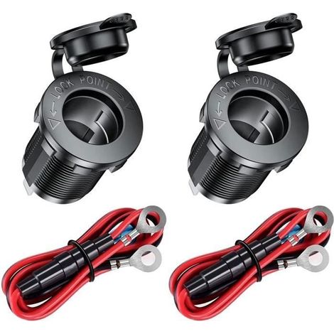 Lot de 2 Prises Allume-Cigare, Imperméable Prise 12v Camping Car étanche pour Bateau, Moto, Voiture, avec câble de raccordement de (1/4)
