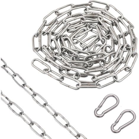Chaîne en acier inoxydable 5 m avec 2 maillons rapides renforcés (1/5)