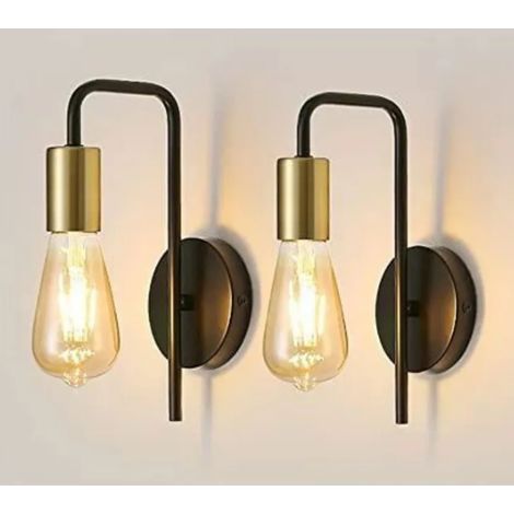 2 Packs Appliques Murales Vintages Industrielles E27 Noir + Doré Lampe Murale Intérieur pour Salon Chambre Cuisine Couloir (1/5)