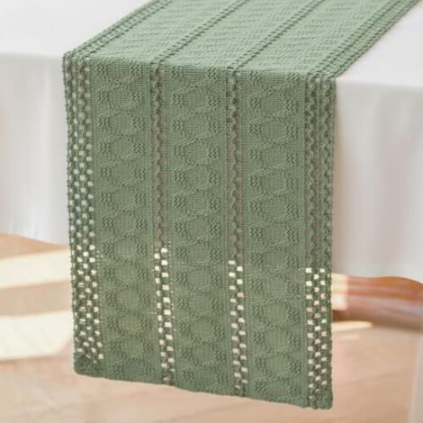 Boho Chemin de Table Vert Sauge Macrame 30 x 240 Centre de Table Decoration en Coton Lin Tissu Boheme Mariage Ferme Moderne Lavable Nappe Décor pour Champetre Cuisine Vacances Anniversaire (1/5)