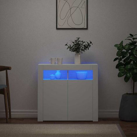vidaXL Buffet avec lumières LED Blanc 80x35x75 cm (1/5)