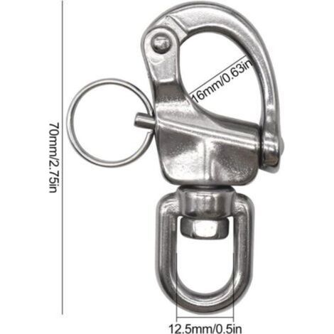 Mousqueton à œillet pivotant, 2 pièces, crochet à manille en acier inoxydable, manille à dégagement rapide, mousqueton robuste, clip en D pour yachts et bateaux de plaisance. (1/3)