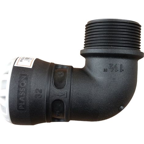 Coude 90° encliquetable PEHD Ø32 - Mâle 1"1/2 (40/49) - Série 1 - Plasson (1/4)