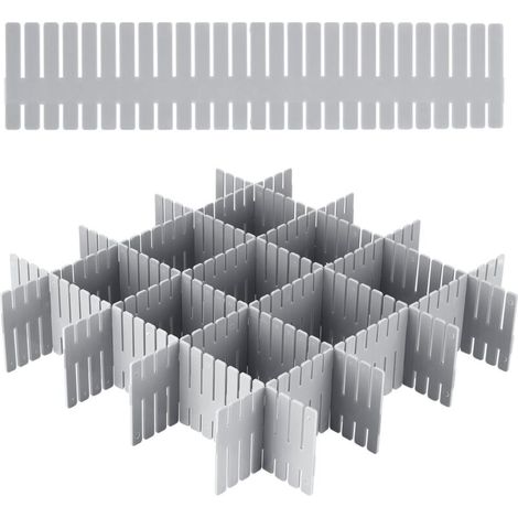 Séparateur de Tiroir - 24 pièces, Séparateur de Tiroir Réglable - Gris, Pour Sous-vêtements/Chaussettes/Cosmétiques (1/5)