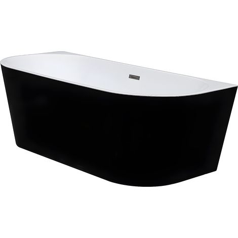 Vente-Unique – Baignoire ilot acrylique noir brillant 170 x 75 x 58 cm – Capacité 245L – Tablier non démontable – Pose au sol