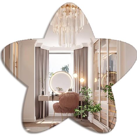 Miroir mural en acrylique incassable - Grande étoile - Pour maquillage, salon, chambre à coucher, festival - Sans verre - Taille L : 40 x 40 cm (1/5)