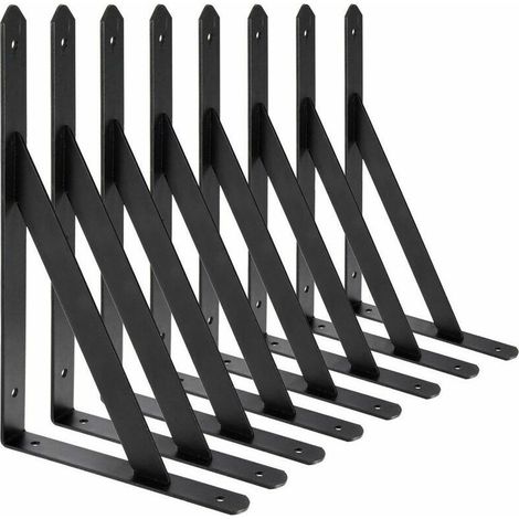royaluxe -Equerre Etagere Murale, 8 Pcs Supports Triangulaires de 90 Degrés en Acier, Équerres Étagères 200mm x 120mm, Support d'angle Brace (Noir) (1/5)