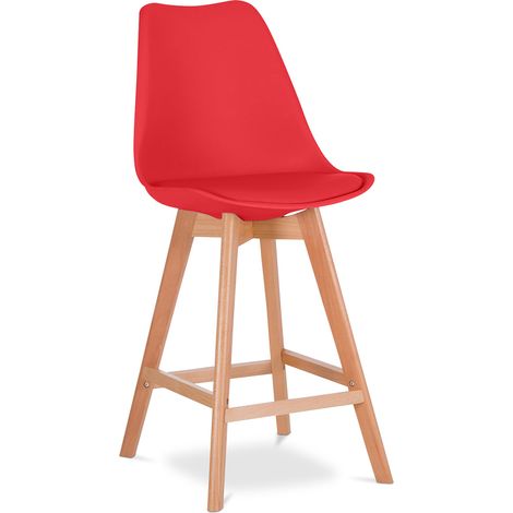 Sgabello in stile scandinavo - Gambe in legno - Denisse Rosso