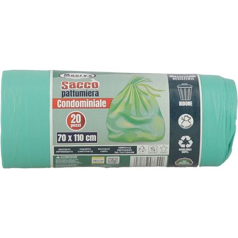 MAURY'S SACCHI PER PATTUMIERA 70X110 CM CONFEZIONE DA 20 PEZZI IN COLORE VERDE OKX