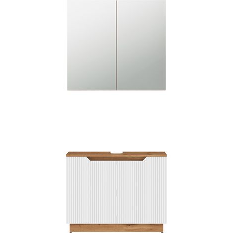 Conjunto de muebles de baño Lotta, Roble/rayas blancas, 2 partes, Vicco (1/5)