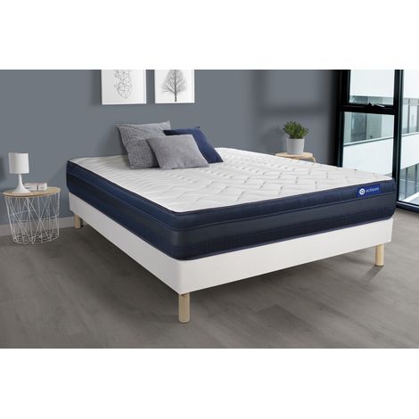 Ensemble matelas ACTIFLEX TECH 140x190 Mémoire de forme Maxi épaisseur 5zones de confort + sommier KIT blanc (1/5)