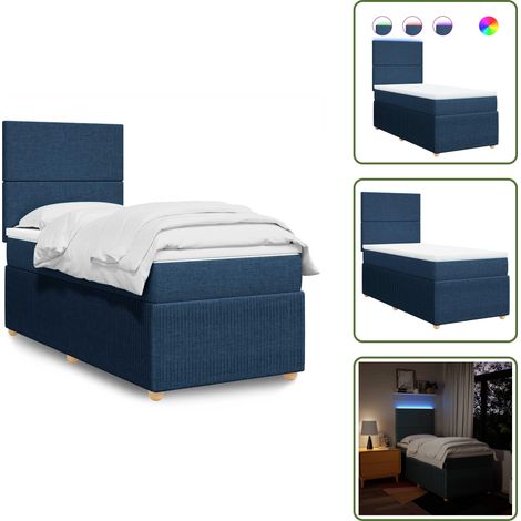 vidaXL Sommier à lattes de lit avec matelas Bleu 90x200 cm Tissu