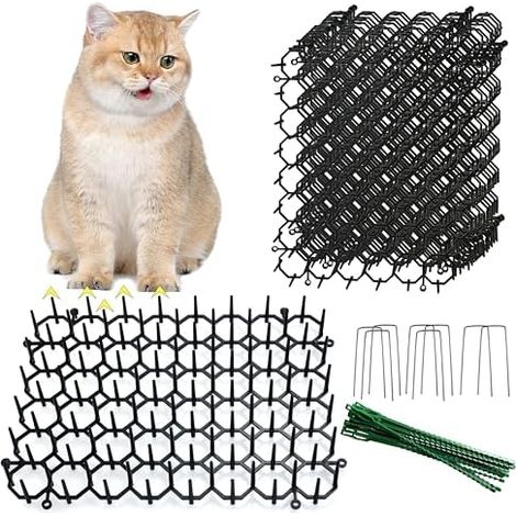 Lot de 12 Tapis Anti Chat à Picots (20x15cm) - Répulsif avec 8 Piquets Fixation et 20 Attaches Grille Dissuasive pour Jardin, Canapé Plantes Barrière Intérieur/Extérieur Pack