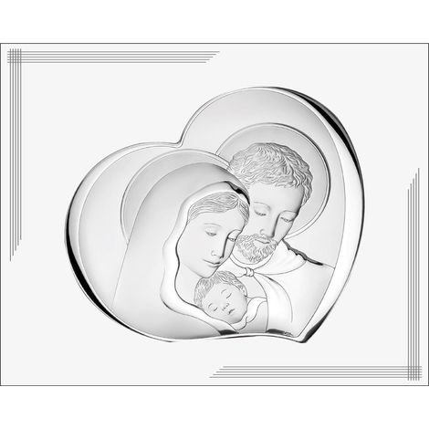Quadro moderno della Sacra Famiglia su pannello bianco, argentato, 25x20 cm Dimensioni: 25x20 cm Codice articolo: VL878BI