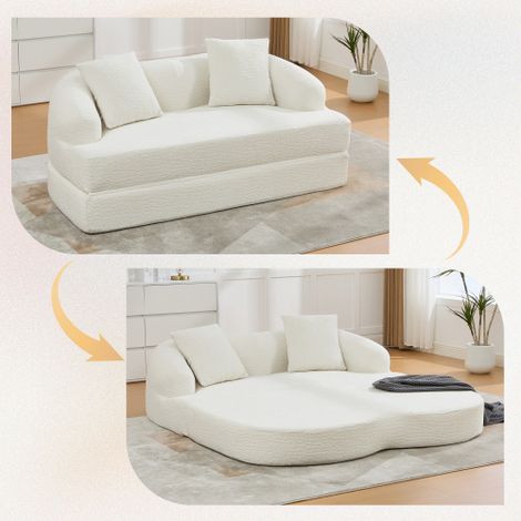 Canapé convertible 2 en 1 pour deux personnes, avec deux coussins, canapé-lit double dépliable, canapé polyvalent pour chambres d'amis et salons (chenille beige) (1/5)