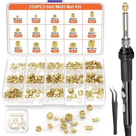 M2-M8 Insert Fileté,350Pièces Inserts Filetés,Kit de Fer à Souder Pour Inserts Taraudés,M2-M8 Insert Fileté Metal Pour Composants d'Impression 3D et Pièces en Plastique (1/5)